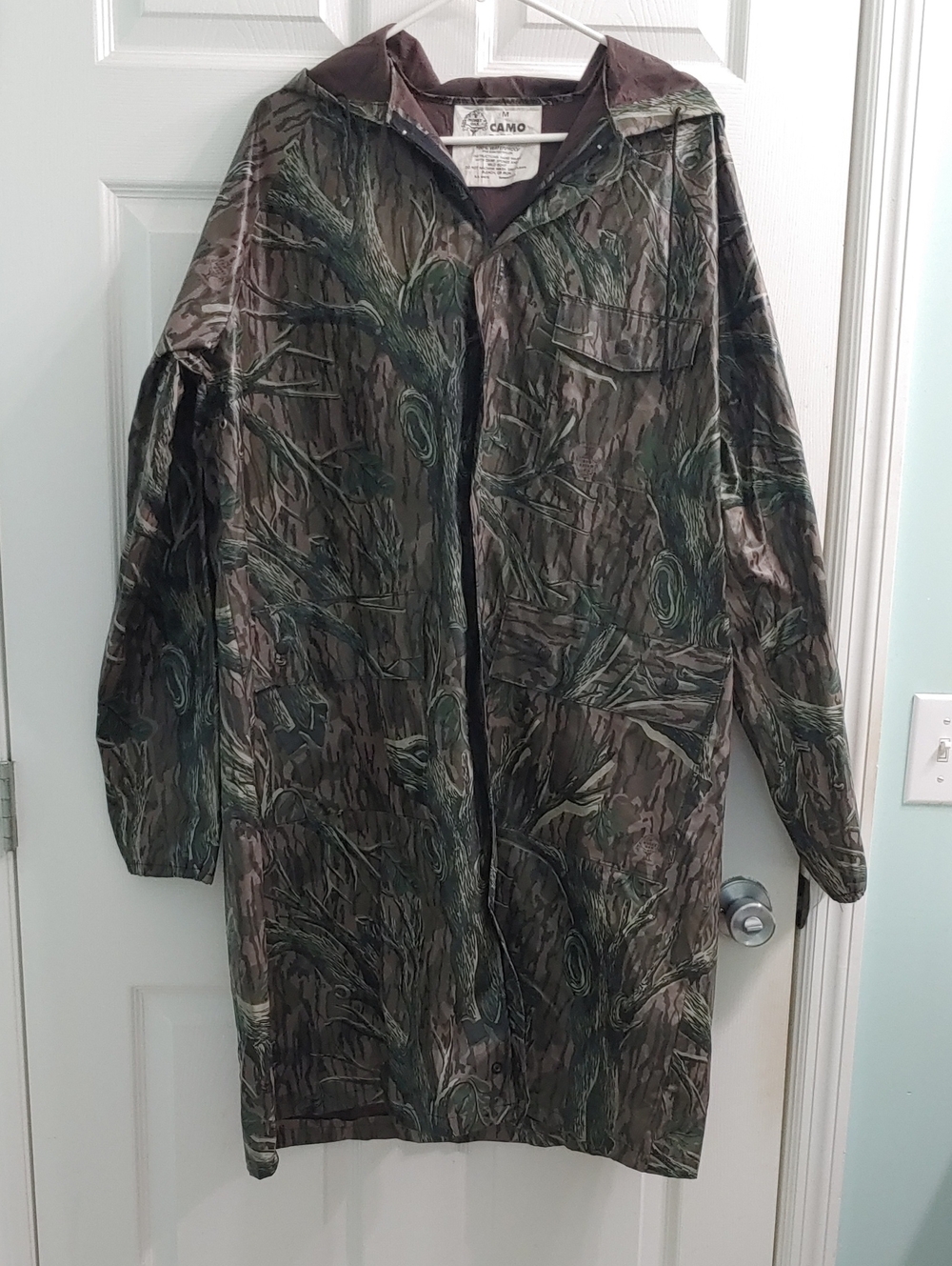 Vintage 80s Mossy Oak Camo Rainwear Jacket Men's Trench Rain Coat Size M